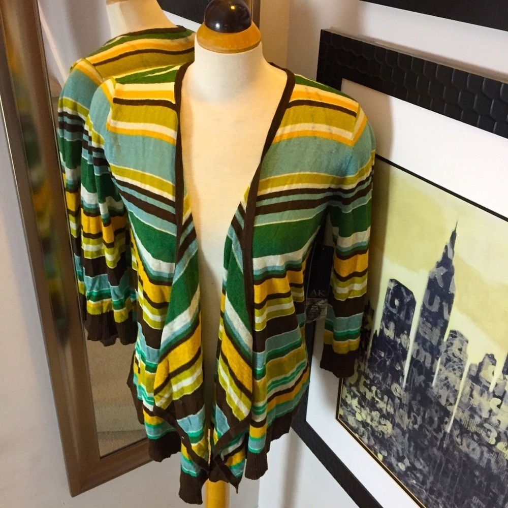 Ann Klein linen waterfall stripped cardigan - Picture 3 of 13